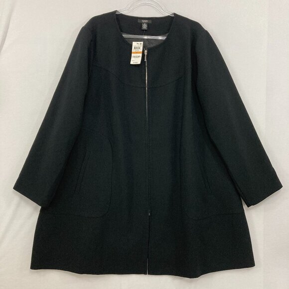 New Alfani size 3X Black 3/4 Sleeve Round Neck Full Zip Jacket Office Preppy - Picture 1 of 10